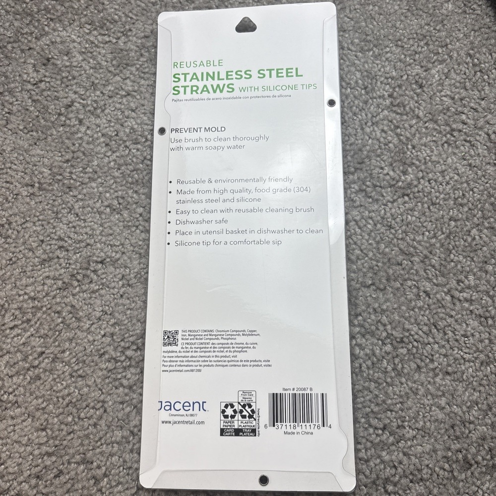 Biosmart Reusable Stainless Steel Straws w/ Silicone Tips 6 Straws & Brush NEW - Picture 2 of 2